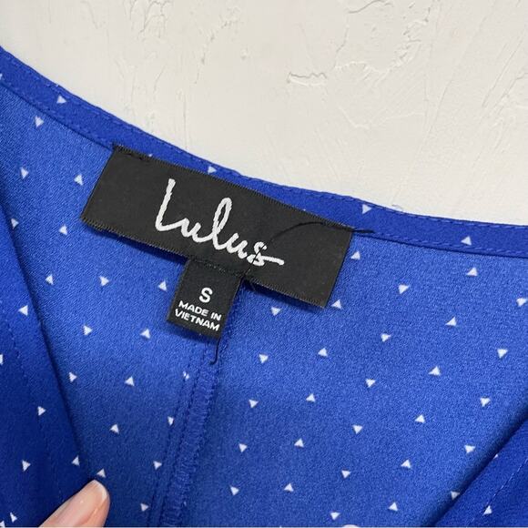 Lulus Blue Polka Dot Spaghetti Strap Casual Slip Dress Womens S Midi Coquette - Picture 7 of 10